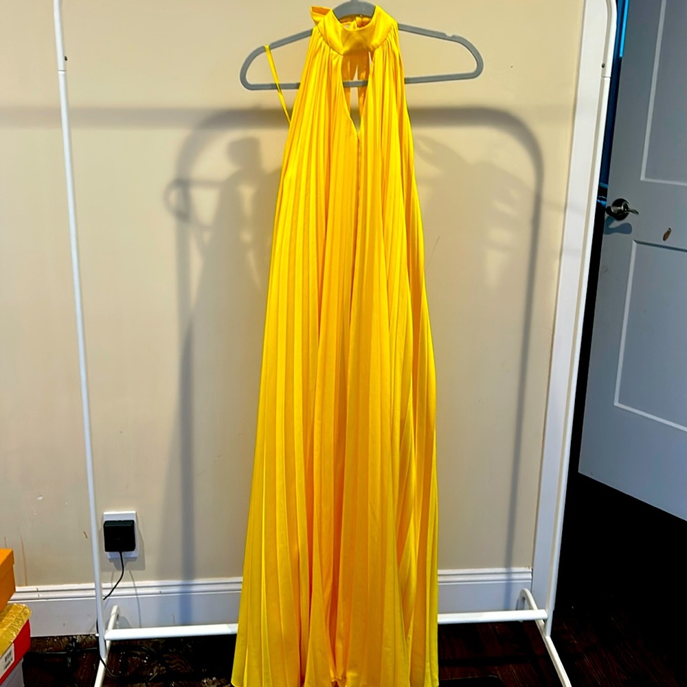 Anthropologie- Sunshine Yellow- Maxi, backless pleated size S, P